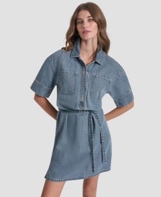 Women's Button-Front Shirt Dress With Removable Belt