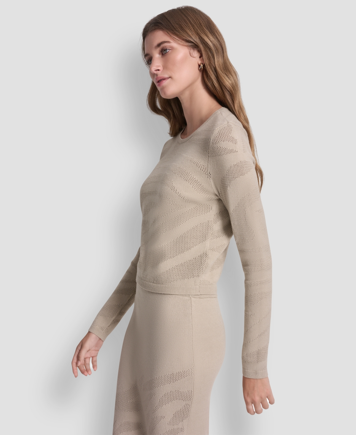 Dkny Jeans Women's Crewneck Zebra Pointelle Cropped Sweater