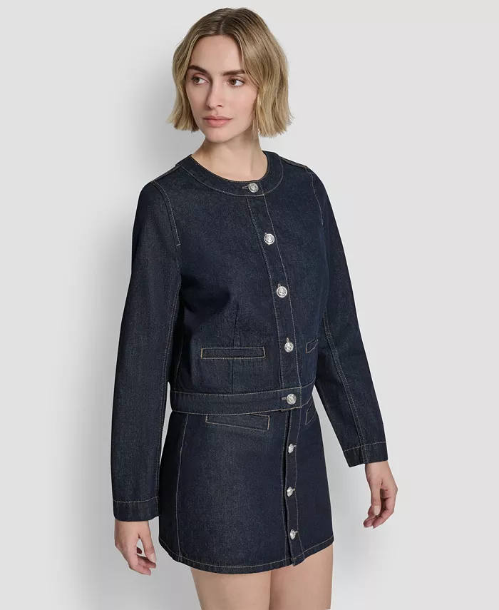 Women's Crew Neck Denim Jacket - thumbnail 3