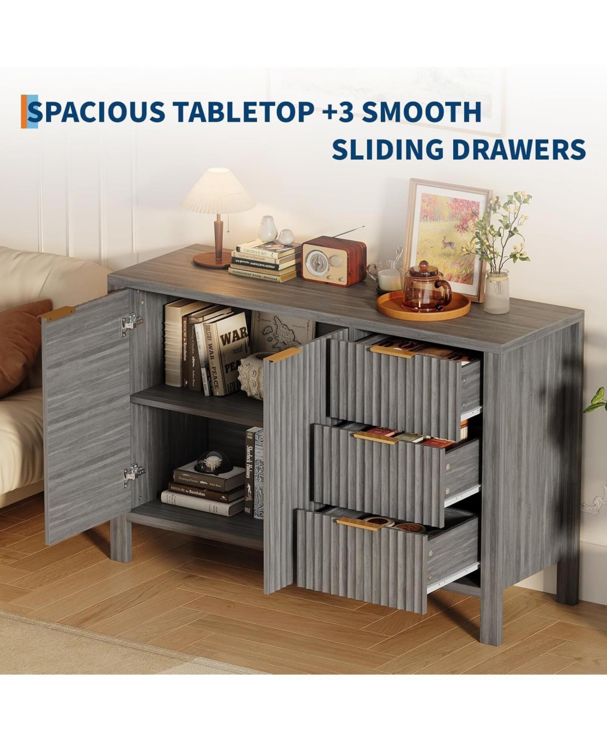 gaomon 47" Buffet Sideboard Cabinet with 2 Doors & 3 Drawers, Wood Console Table