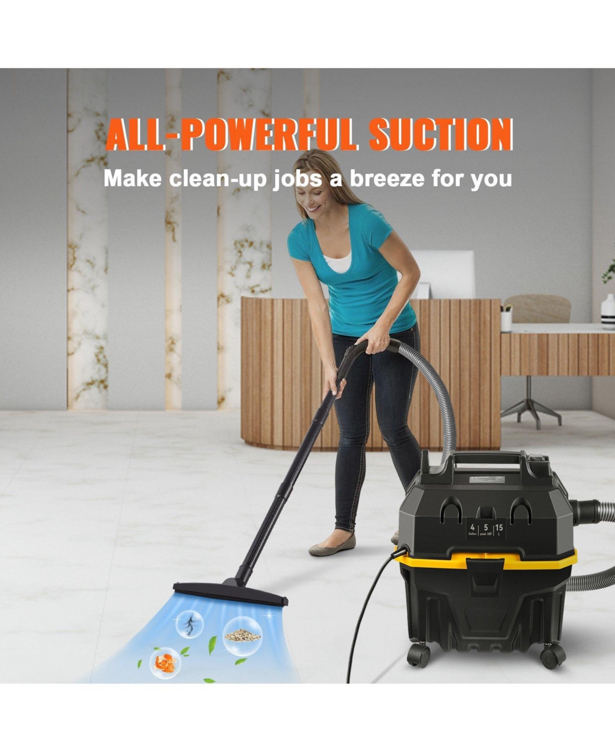 Ecooso Wet Dry Vac, 4 Gal 5 Peak Hp, 3-in-1 Shop Vacuum with Blower, Portable Attachments for Floor, Upholstery, Gaps, Car Cleaning, Etl Listed