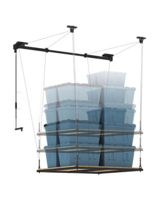 GL2B-E– 4×4 FT GARAGE LIFTING STORAGE RACK WITH RUBBERWOOD PLATFORM  (BLACK)