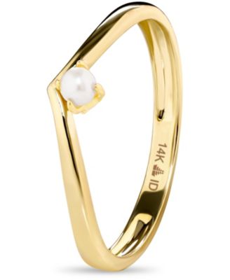 Freshwater Pearl Wishbone Ring in 14K Gold, Size 9, approx. 1.5 grams.