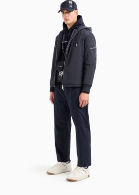 Men's French Terry Skinny Stripe Logo Drawstring Hoodie