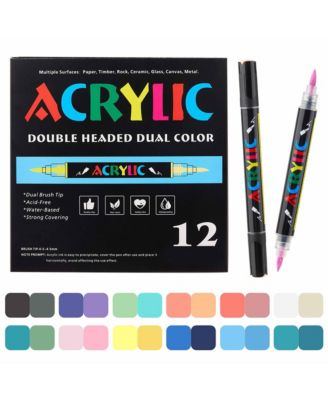 24 Colors Dual Tip Acrylic Paint Pens, Vibrant Paint Markers with Double Brush Tips for Rock, Ceramic, Glass, Stone, Fabric and DIY Crafts