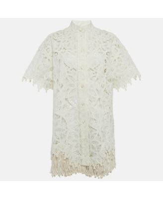 Women's White Silk Lace Cut -Out Wavelength Shirt Dress