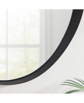 Sonya 24-inch Contemporary Asymmetrical Round Wall Mirror with Raised Black Iron Frame