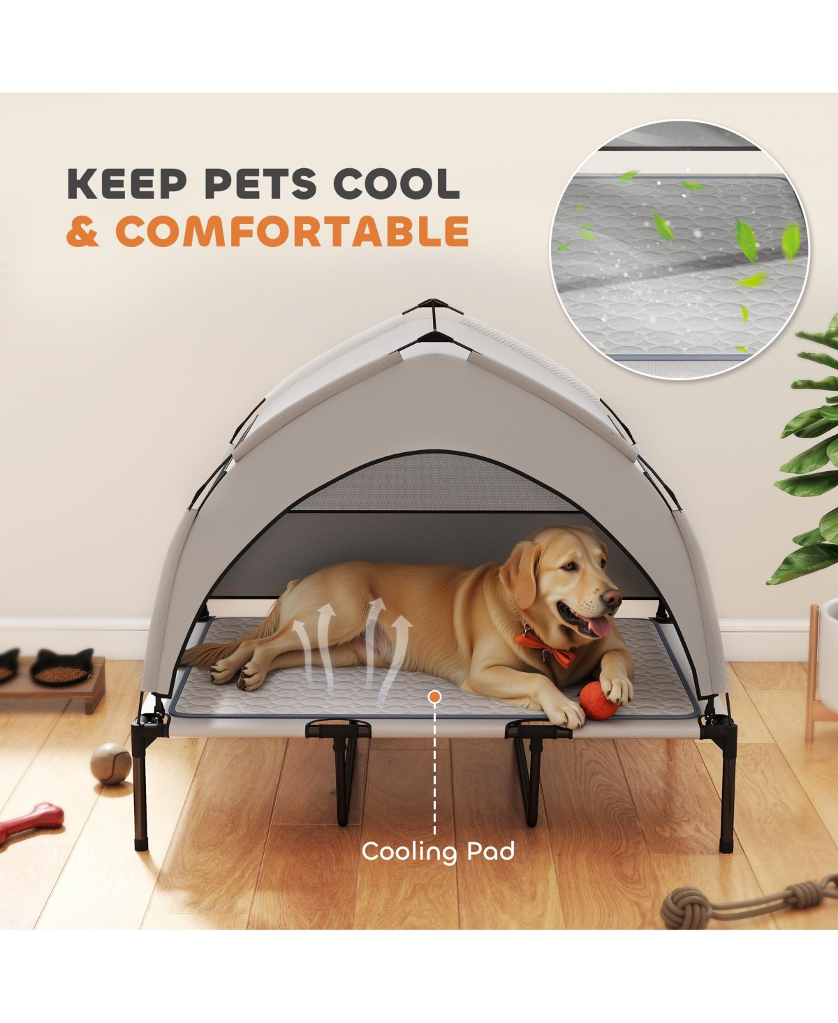 PawHut Elevated Dog Bed, Portable Raised Pet Bed with Canopy, Bag