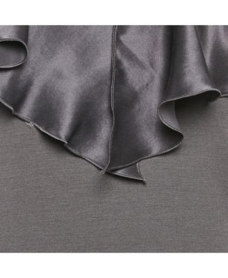 Women's Grey Knit & Silk Ruffle Neck Top