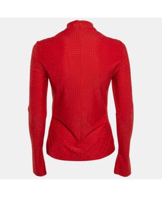 Women's Red Studded Jersey Long Sleeve Top