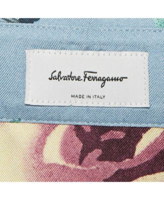 Women's Blue Rose Print Silk Long Sleeve Shirt