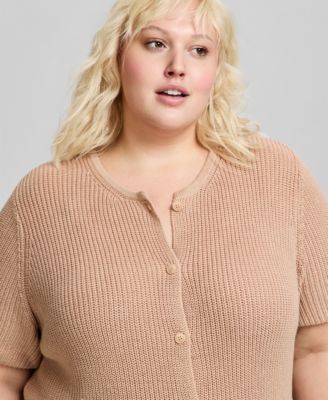 Trendy Plus Size Short-Sleeve Crewneck Cardigan