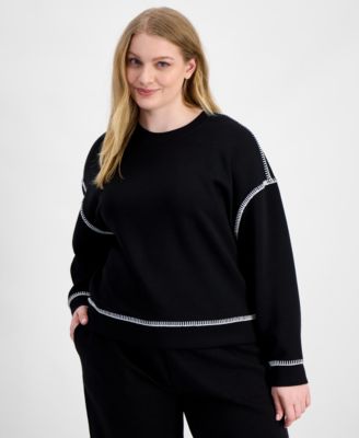 Trendy Plus Size Whipstitch Long-Sleeve Sweatshirt