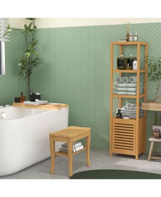 Bamboo Shower Bench Bathroom Stool Spa Bath Organizer Seat W/ Shelf