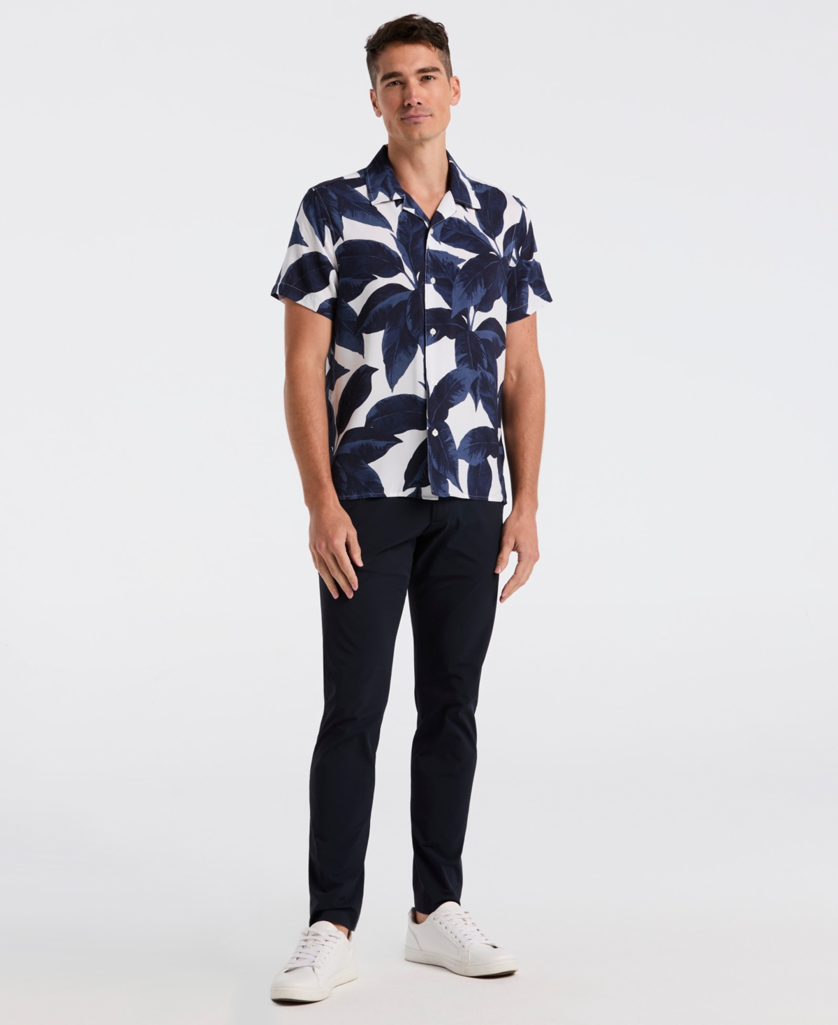 Perry Ellis Men's Tropical Plant Print Camp-Collar Shirt