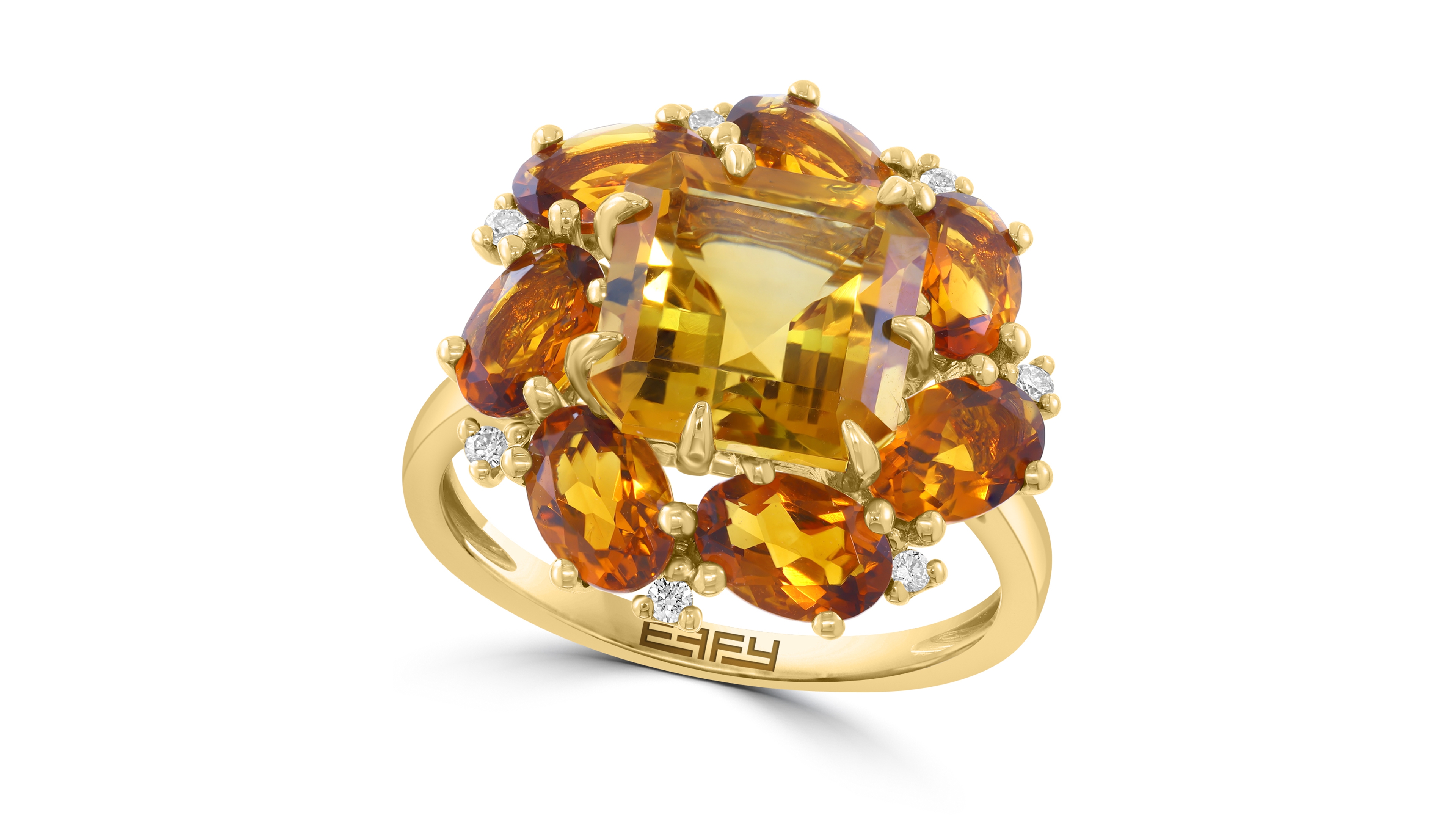 Effy Collection Citrine (6-5/8 ct. t.w.) and Ring Diamond (1/6 ct. t.w.) in 14k Yellow Gold
