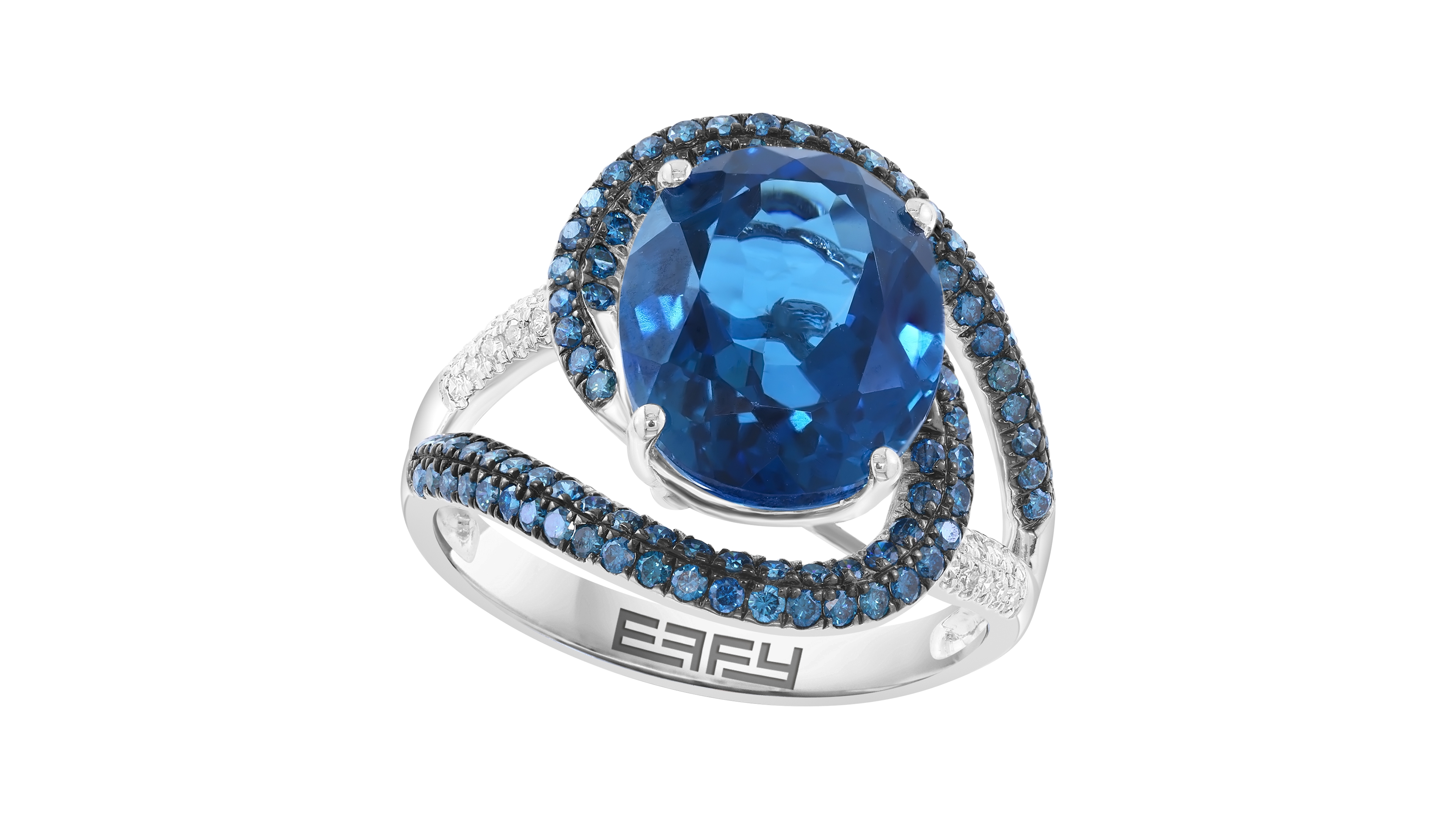 Effy Collection London Blue Topaz (6-1/3 ct. t.w.) and White Diamond Ring (5/8 ct. t.w.) in 14k White Gold