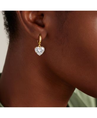 Gold-Tone Hoop Earrings with CZ Heart Charm
