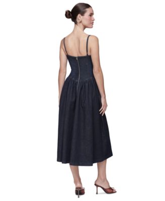 Women's Drop Waist Square Neck Midi Dress