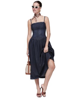 Women's Drop Waist Square Neck Midi Dress