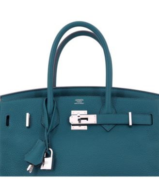 Pre-Owned HERMES Birkin 25 Handbag Green Togo with Palladium Hardware
