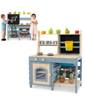 2-In-1 Outdoor Mud Kitchen with Faucet and Extra Chalkboard