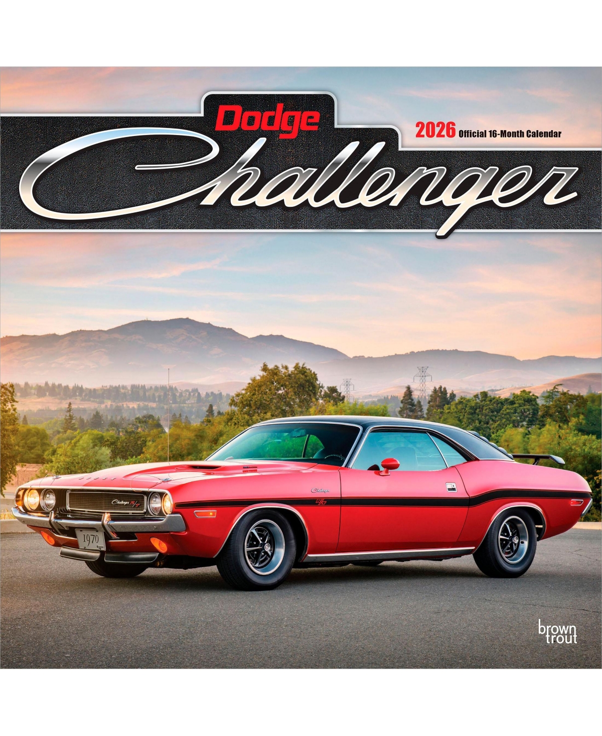 BrownTrout Dodge Challenger Official | 2026 12 x 24 Inch (Hanging) Monthly Square Wall Calendar | Plastic-Free