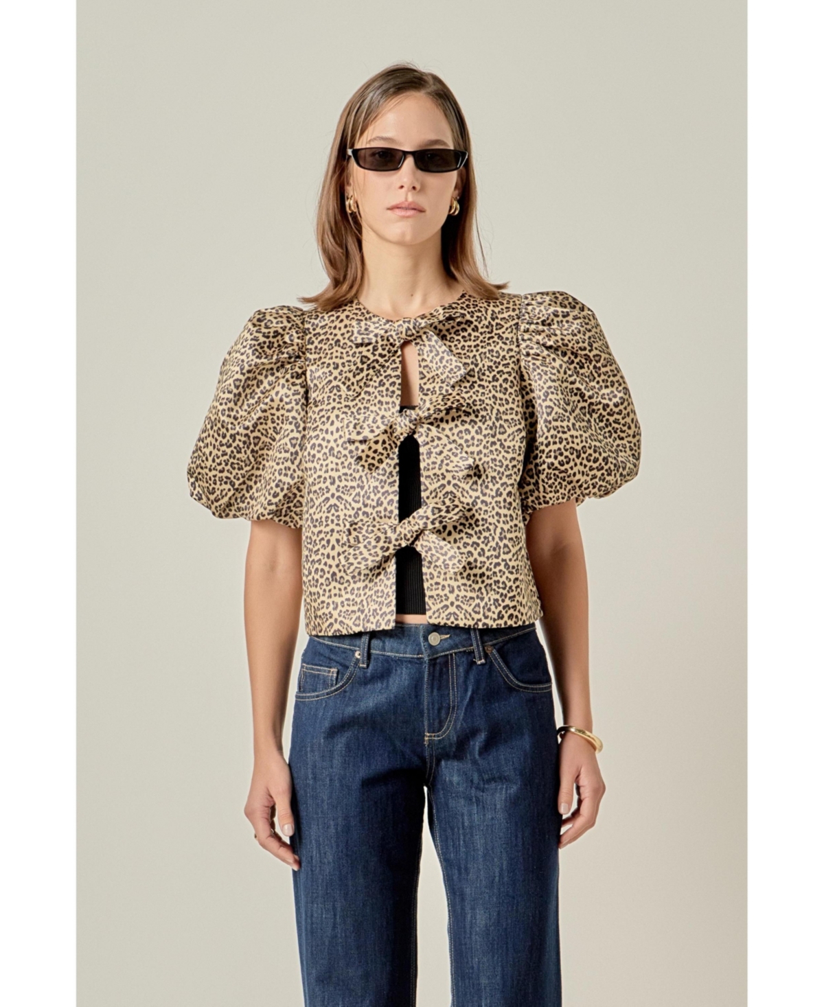English Factory Women's Bow Detailed Puff Sleeve Top