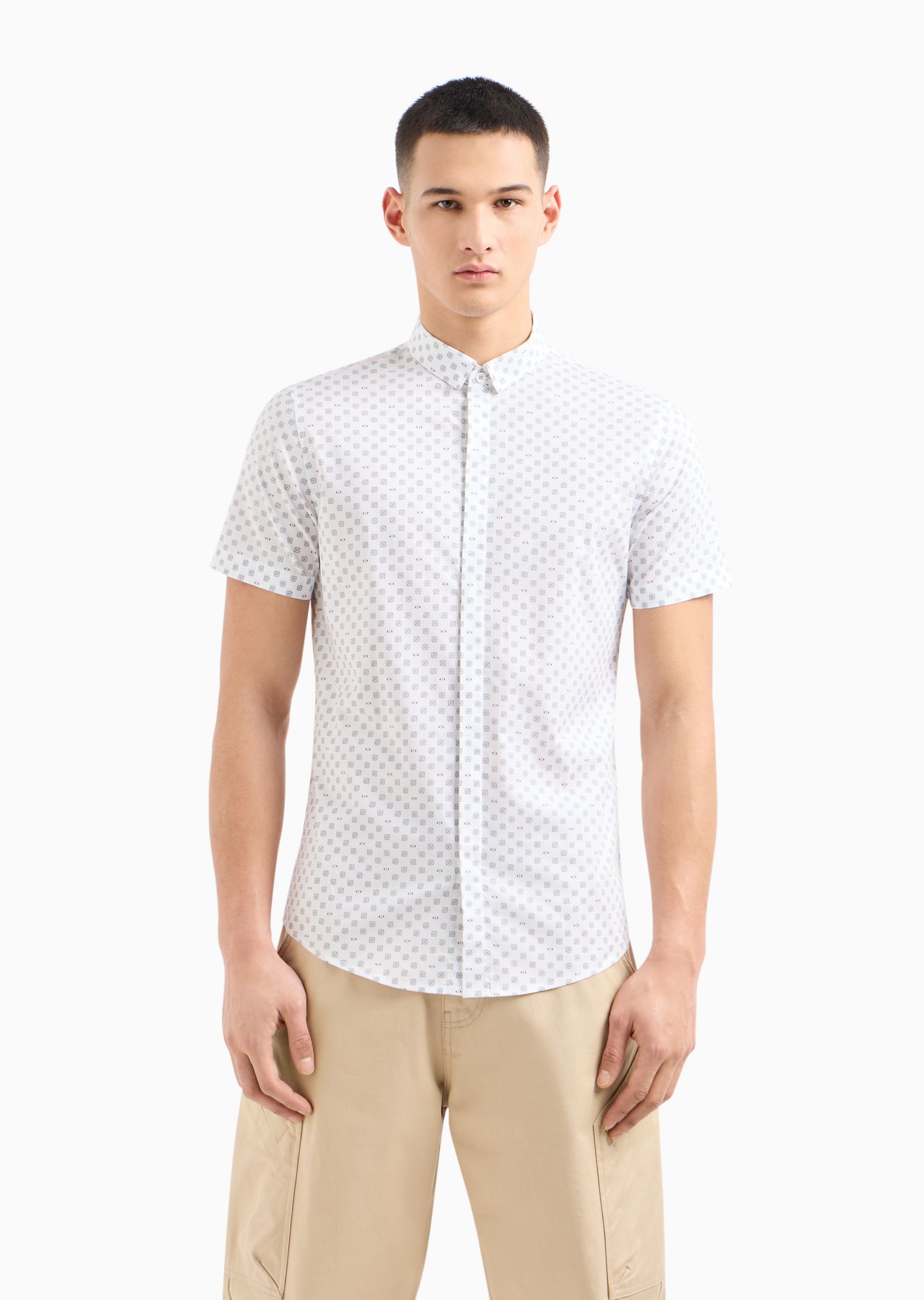 Мужская рубашка A|X Armani Exchange Slim-Fit Tonal Geo Logo-Print Button-Down, цвет: Однотонный — фото 1