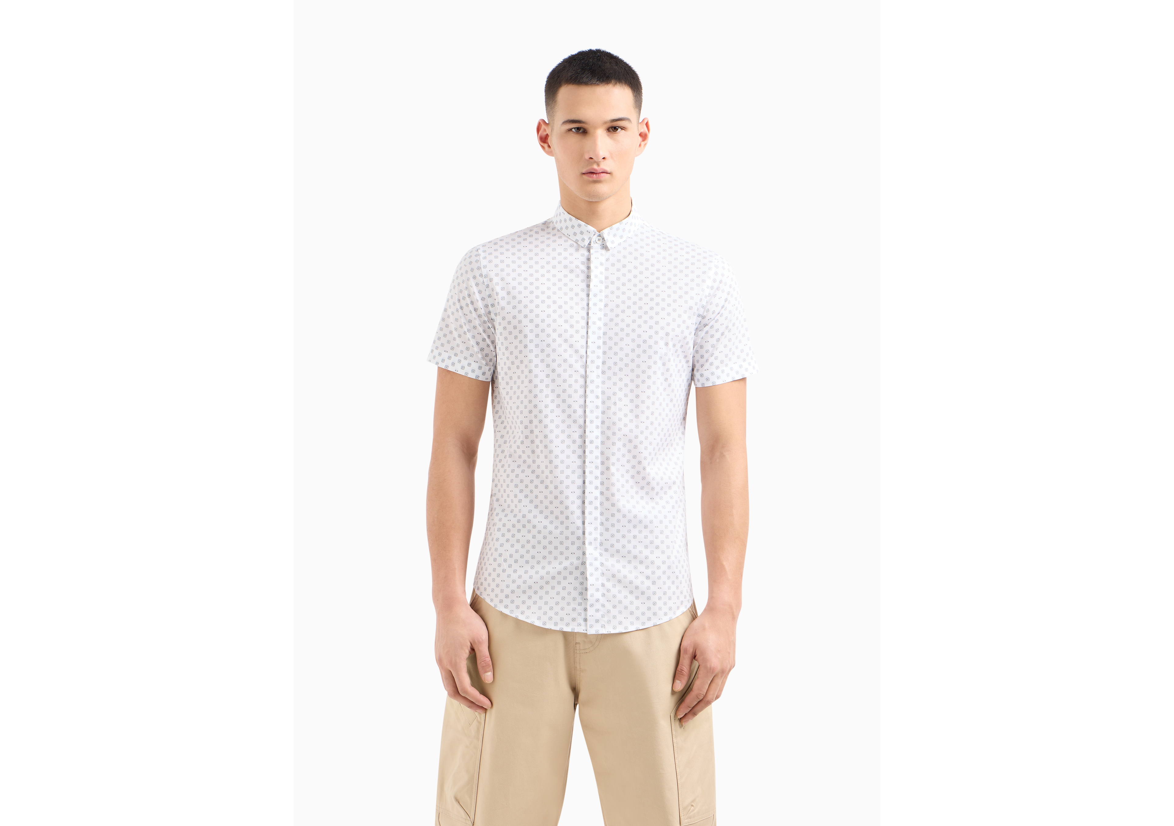 A|X Armani Exchange Men's Slim-Fit Tonal Geo Logo-Print Button-Down Shirt