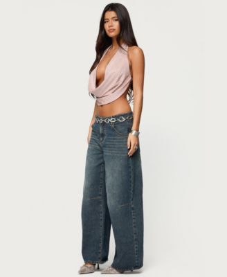 Women's Studded Backless Cowl Neck Top