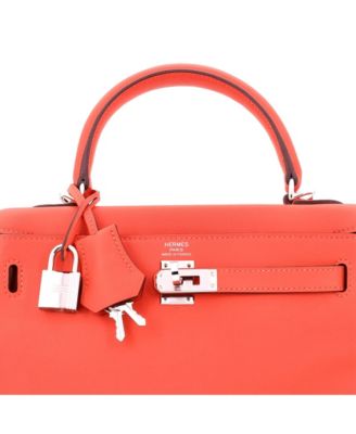 Pre-Owned HERMES Kelly 25 Handbag Orange Swift with Palladium Hardware
