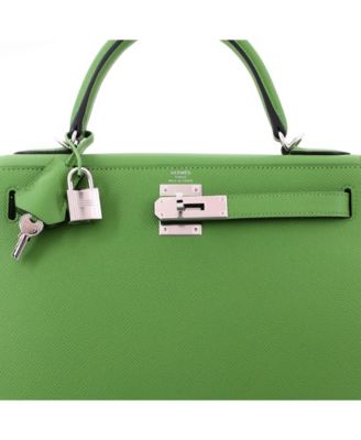 Pre-Owned HERMES Kelly 28 Handbag Green Epsom with Palladium Hardware
