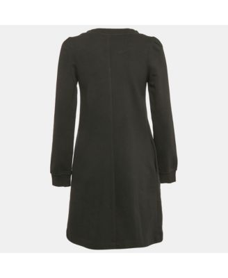 Women's Black Viscose Heart Detail Mini Long Sleeve Dress