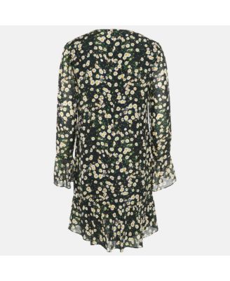 Women's Cheap And Chic Black Floral Print Silk Ruffled Mini Dress