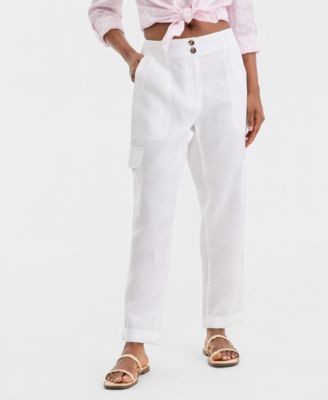 Women's Linen Smocked Cargo Pants, Macy's Exclusive