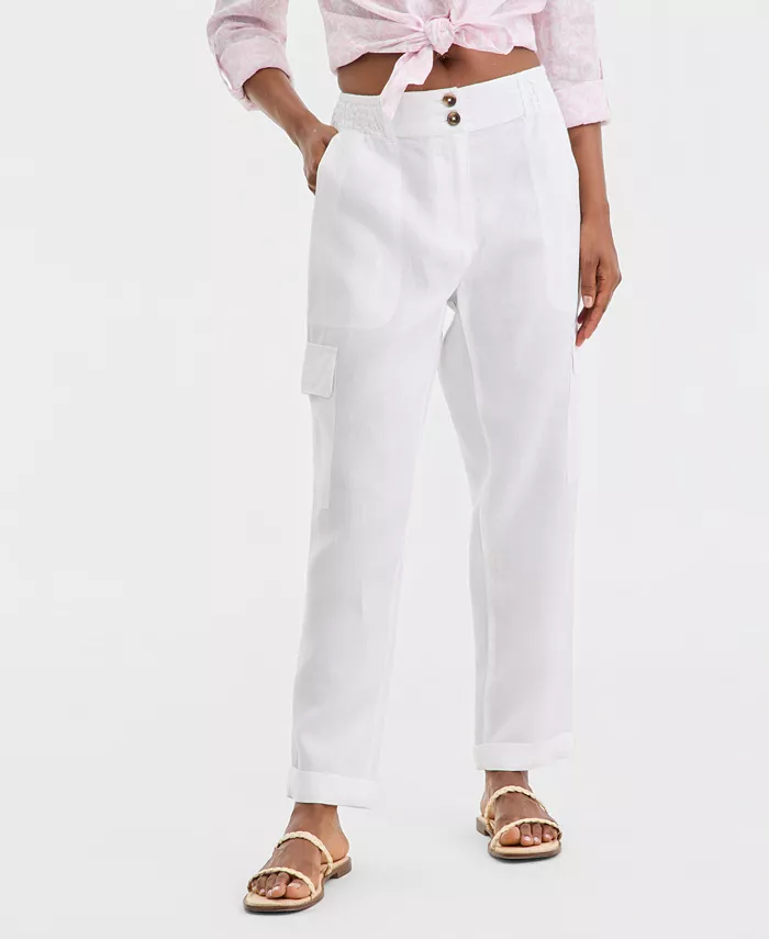 Women's Linen Smocked Cargo Pants - thumbnail 6