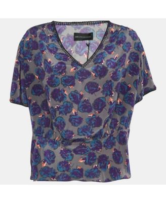 Women's Grey Printed Silk Toy Roses Deluxe Blouse