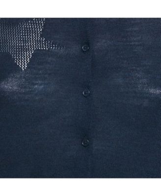 Women's Navy Blue Star Patterned Knit Button Front Cardigan