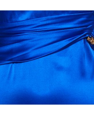 Women's Blue Stretch Satin Metal Detail Short Dress