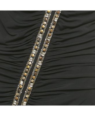 Women's Black Jersey Embellished Ruche Jersey Mini Dress