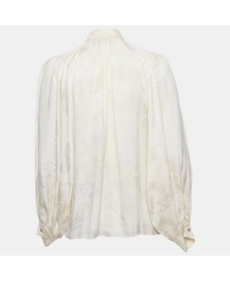 Women's Off-White Jacquard Puff Sleeve Blouse