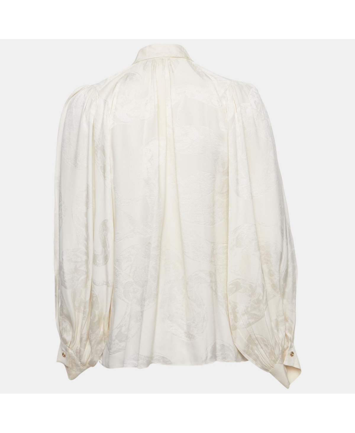 Pre-Owned Roberto Cavalli Women's Off-White Jacquard Puff Sleeve Blouse