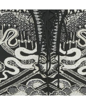 Women's Black Lurex Jacquard Lace-Up Pencil Skirt