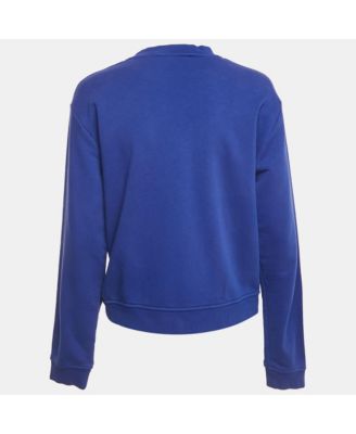 Women's Blue Printed Cotton Crew Neck Sweatshirt