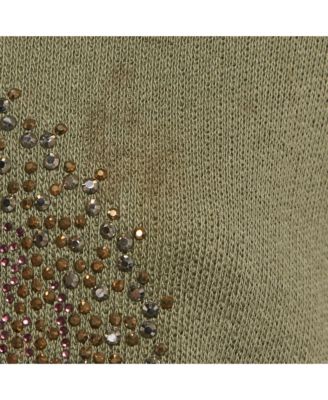 Women's Sage Green Skull Embellished Cotton Anael Tunic Sweater