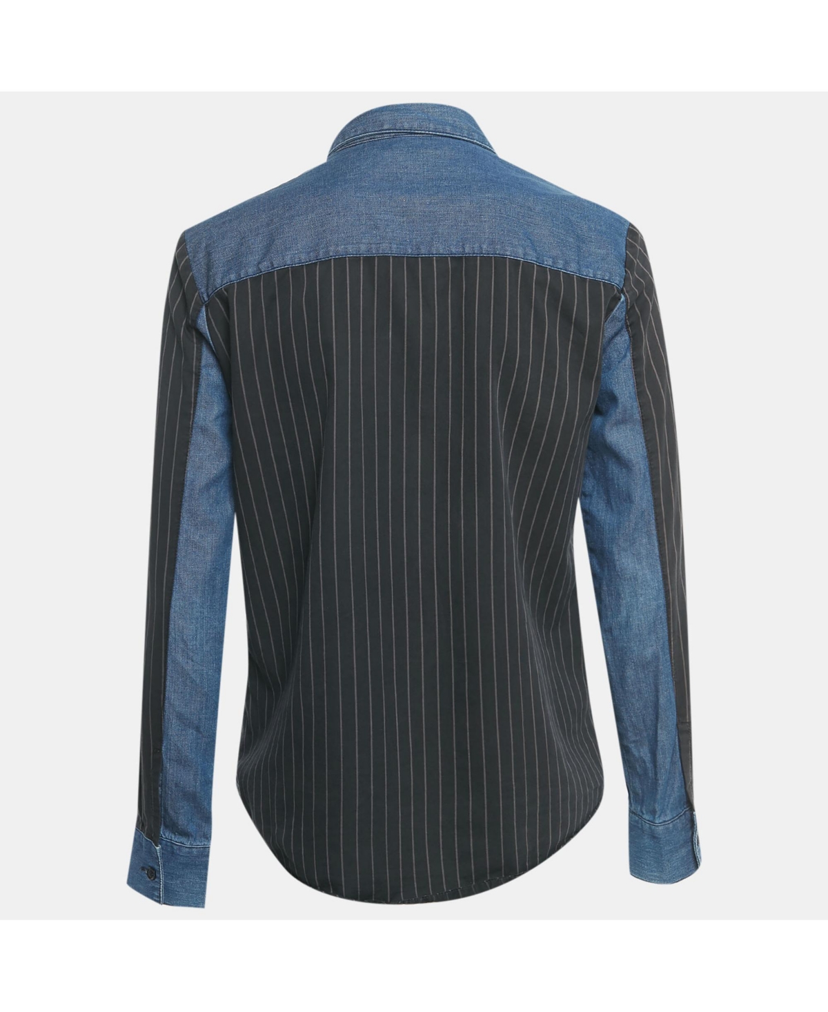 Pre-Owned Love Moschino Women's Blue Striped Denim Button Front Shirt