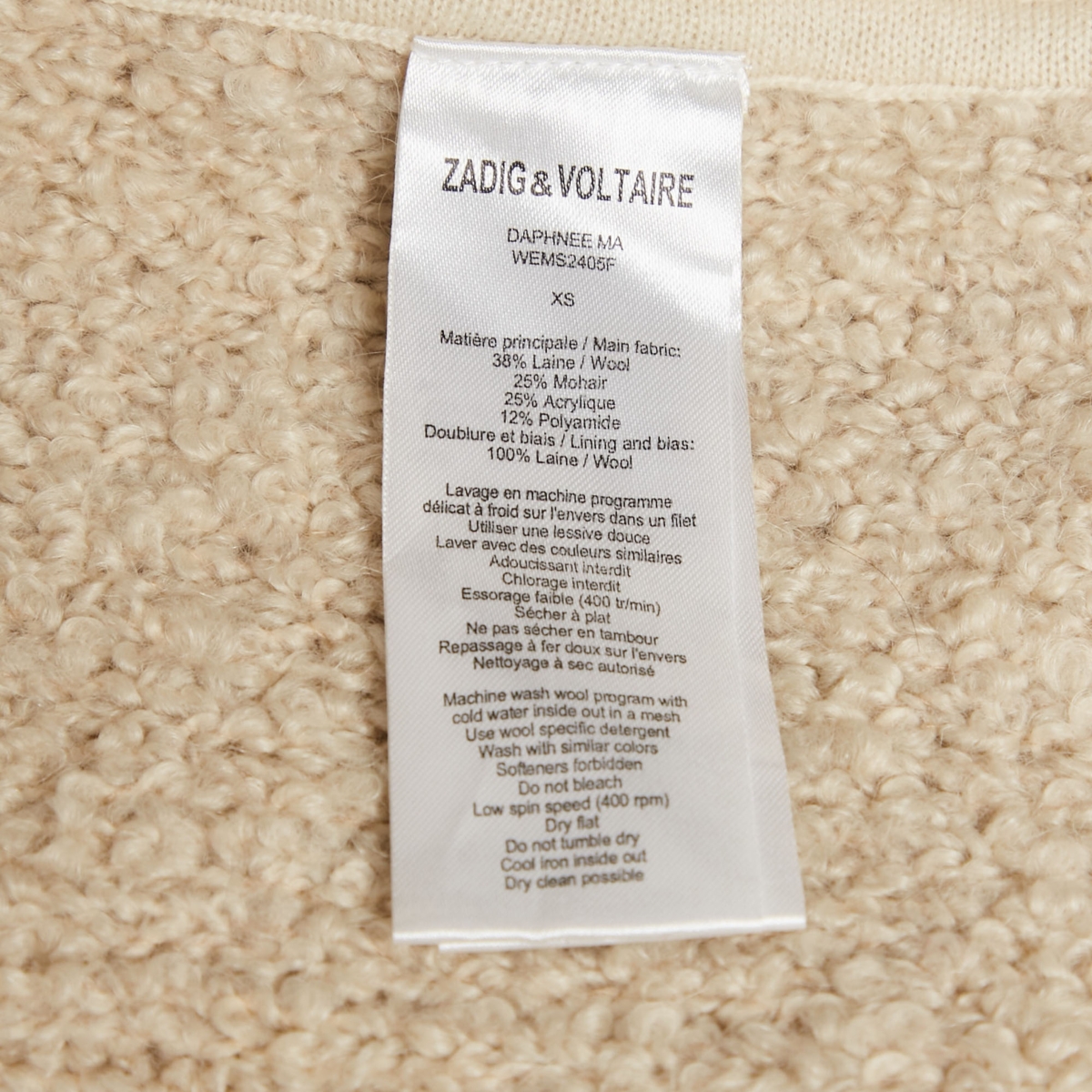 Pre-Owned Zadig & Voltaire Women's Cream Boucle Open Front Daphnee Cardigan