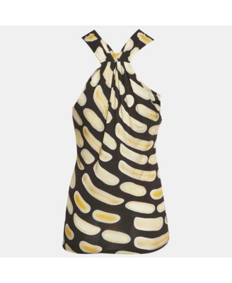 Women's Printed Jersey Brooch Detail Halter Neck Top