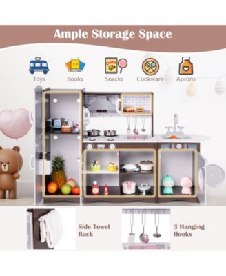 Interactive Corner Toy Kitchen Set with Light, Sounds, and Storage Cabinets - Dark Brown